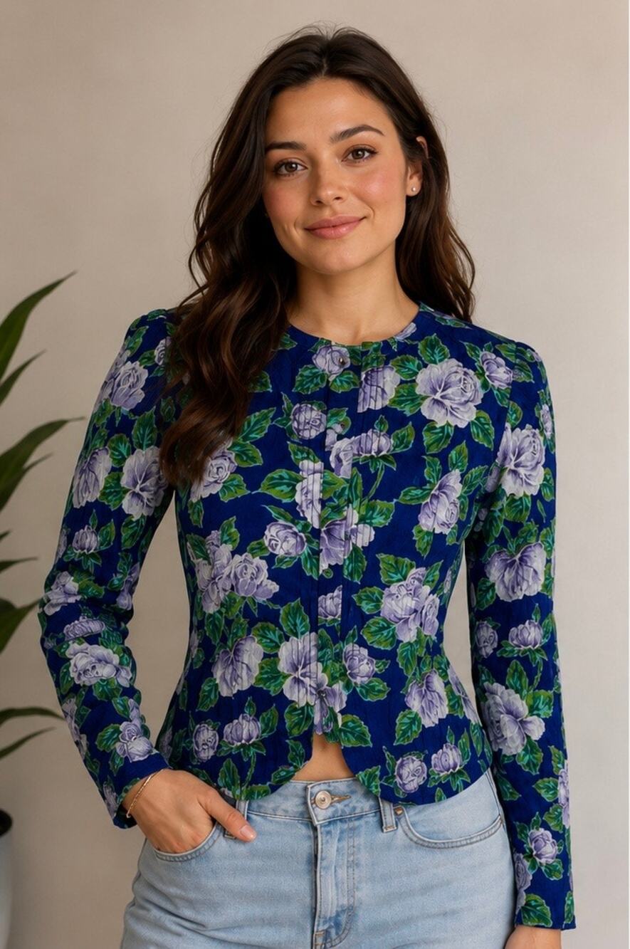 Vintage Exclusively For Lord & Taylor 100% Silk Floral Blouse Size 8 Rose Print